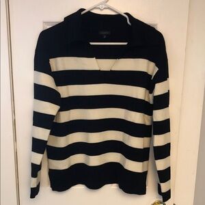 Talbots Black and Cream Striped V-Neck Sweater